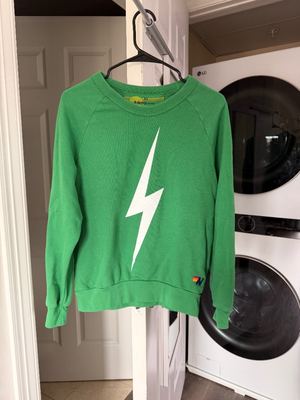 Aviator Nation Kelly Green Lightning Bolt unisex Crew Sweatshirt XS